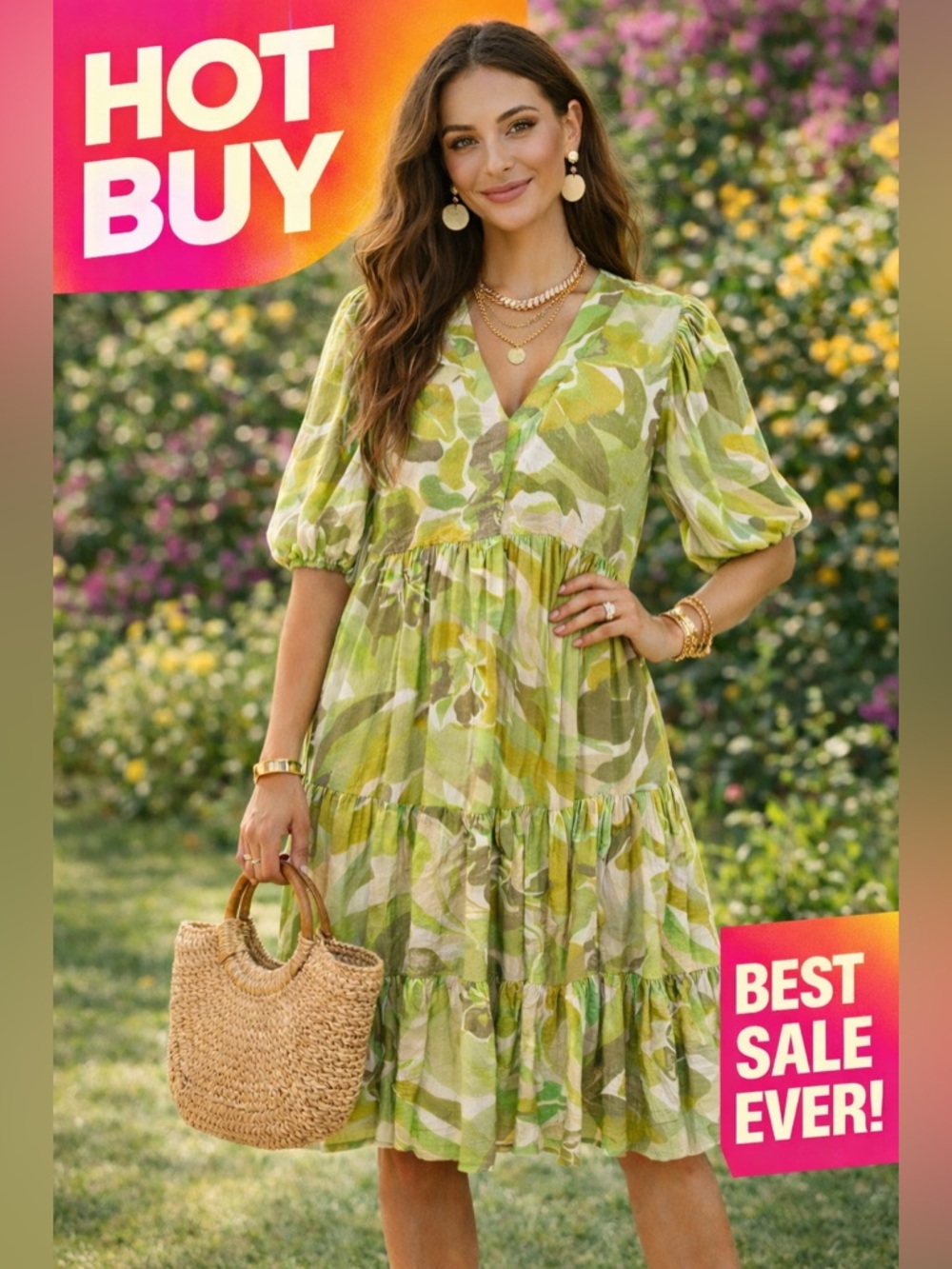 MLLE GABRIELLE Tiered V Neck big Puff Sleeves Feels like a linen blend Flowy 1X